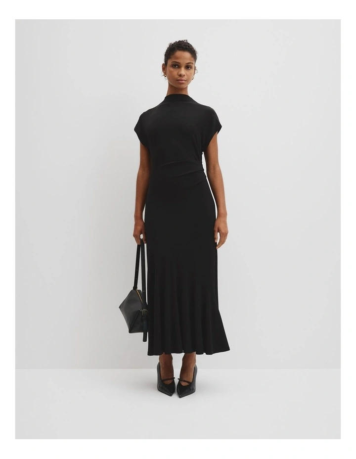 Drape Neck Dress in Black image 3