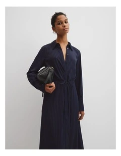 Pinstripe Shirt Dress in Navy Stripe