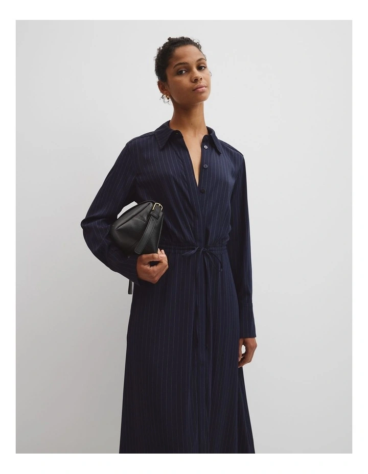 Pinstripe Shirt Dress in Navy Stripe image 1