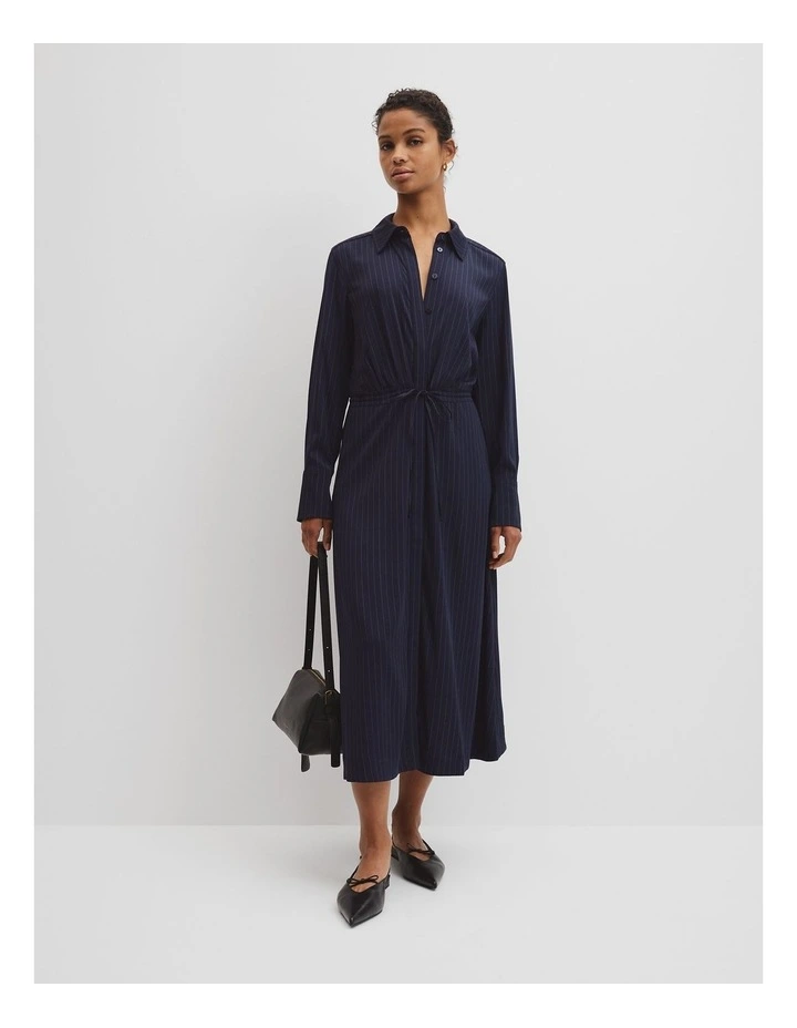 Pinstripe Shirt Dress in Navy Stripe image 2