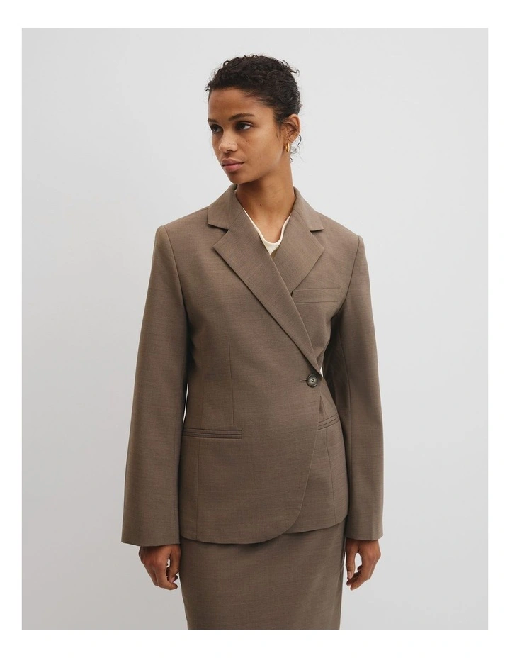 Wool Blend Cross Over Blazer in Dark Truffle image 1