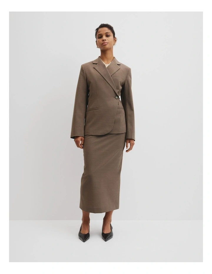 Wool Blend Cross Over Blazer in Dark Truffle image 3