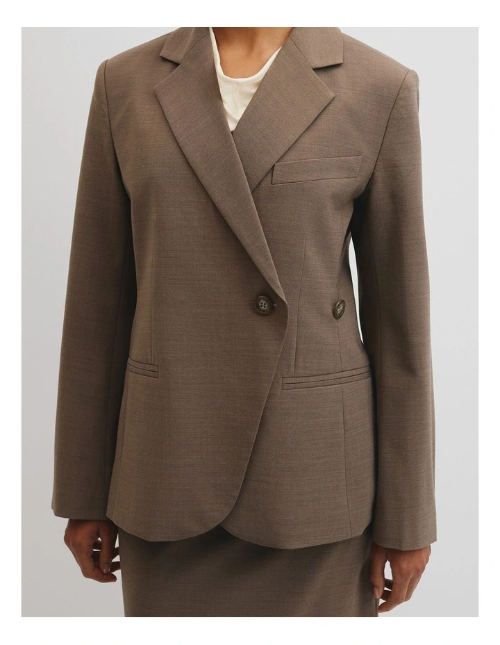 Wool Blend Cross Over Blazer in Dark Truffle image 4