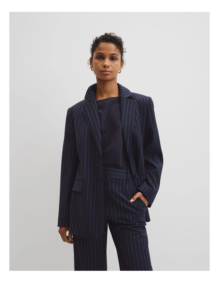 Wool Blend Classic Pinstripe Blazer in Navy Stripe image 1
