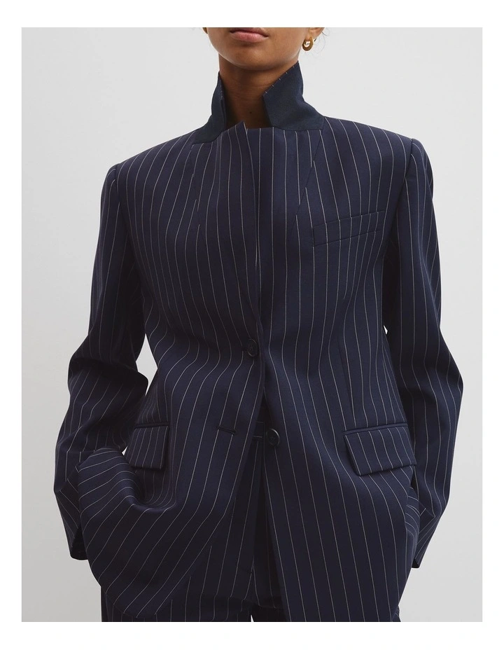 Wool Blend Classic Pinstripe Blazer in Navy Stripe image 2