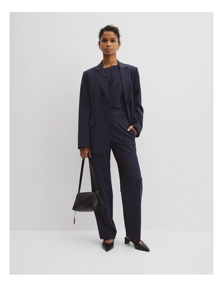 Wool Blend Classic Pinstripe Blazer in Navy Stripe image 3