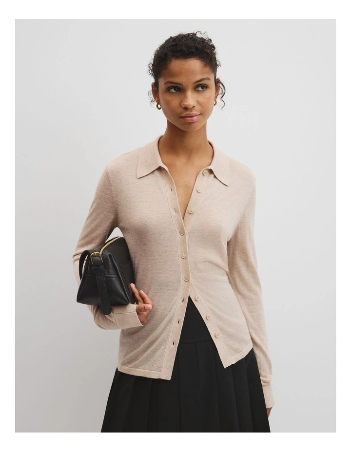 Merino Long Sleeve Knit Shirt in Sandstone Marle image 1