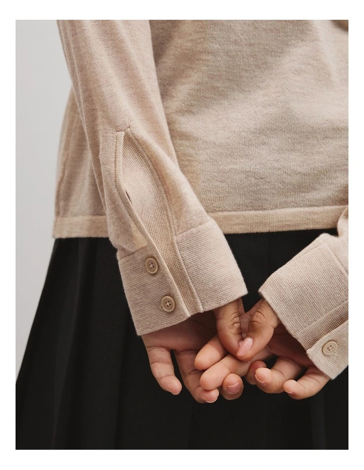 Merino Long Sleeve Knit Shirt in Sandstone Marle image 2