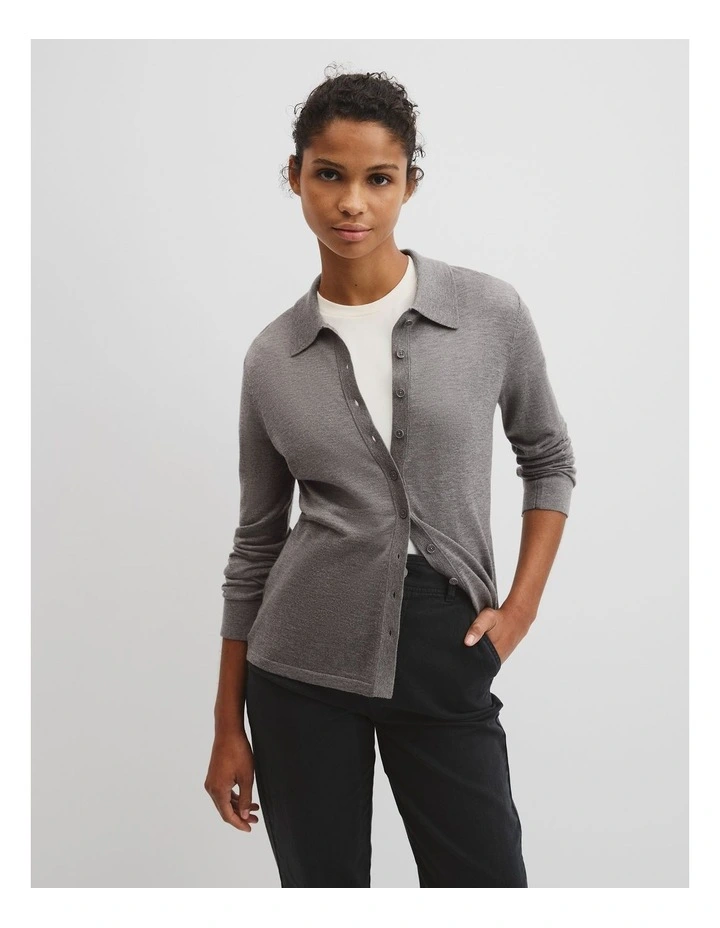 Merino Long Sleeve Knit Shirt in Charcoal Marle image 1