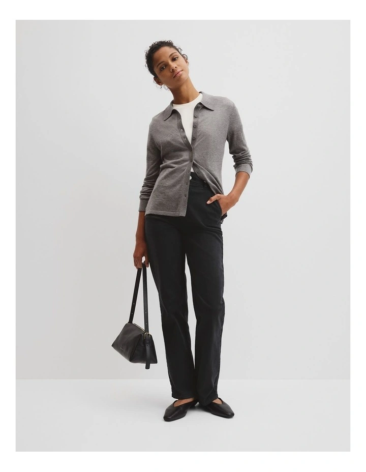 Merino Long Sleeve Knit Shirt in Charcoal Marle image 3