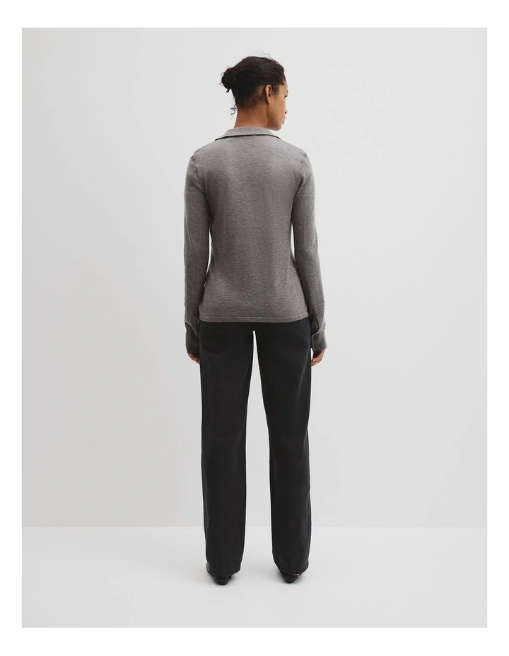 Merino Long Sleeve Knit Shirt in Charcoal Marle image 4