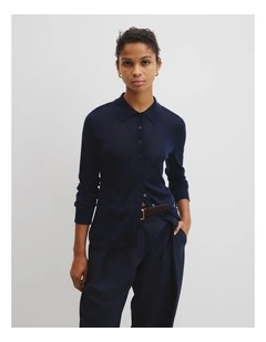 Merino Long Sleeve Knit Shirt in Eclipse Navy