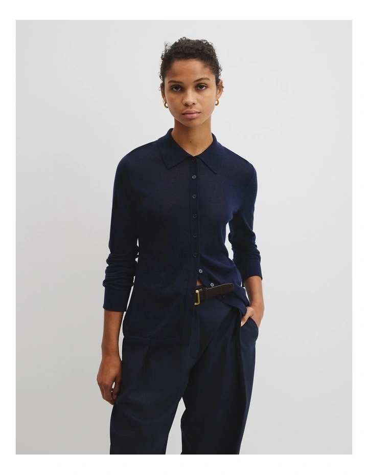 Merino Long Sleeve Knit Shirt in Eclipse Navy image 1