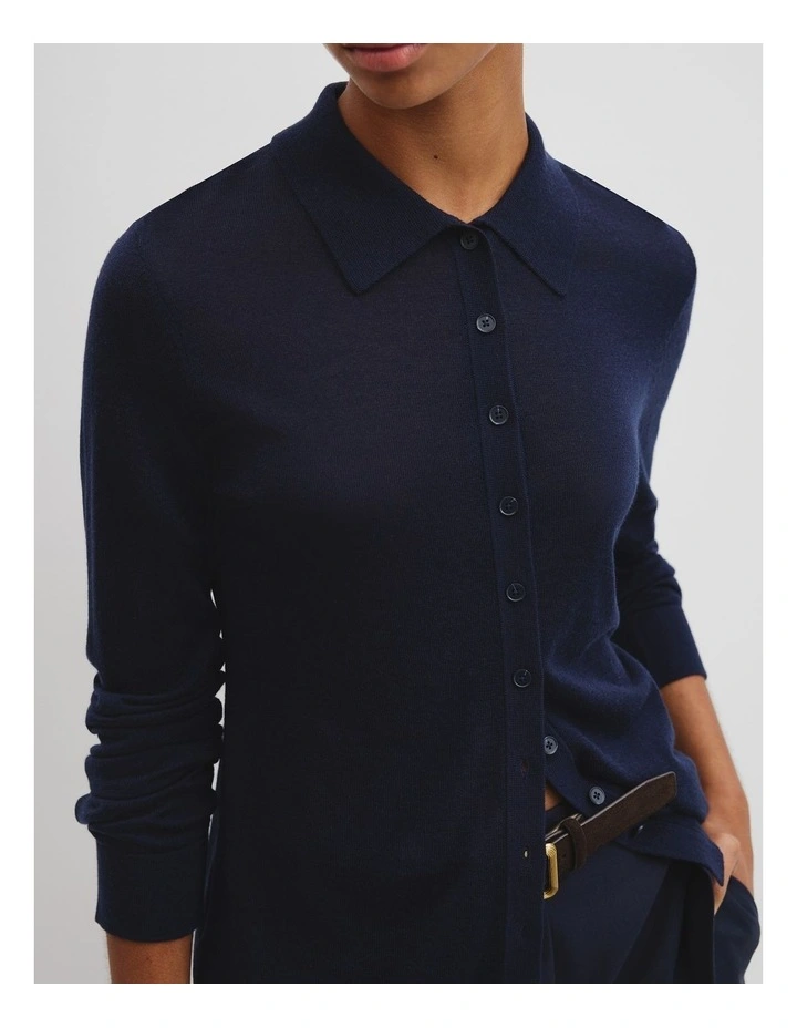 Merino Long Sleeve Knit Shirt in Eclipse Navy image 2