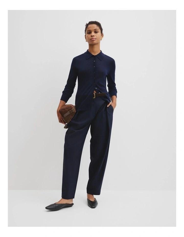 Merino Long Sleeve Knit Shirt in Eclipse Navy image 3