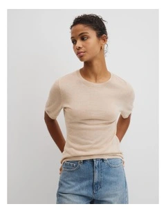 Merino Short Sleeve Knit T-shirt in Sandstone Marle