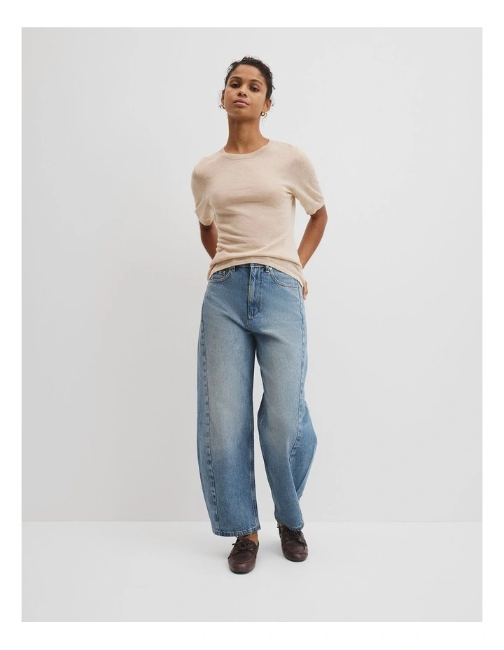 Merino Short Sleeve Knit T-shirt in Sandstone Marle image 2