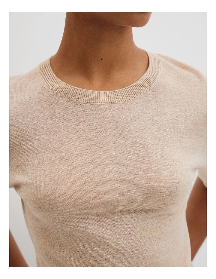 Merino Short Sleeve Knit T-shirt in Sandstone Marle image 3