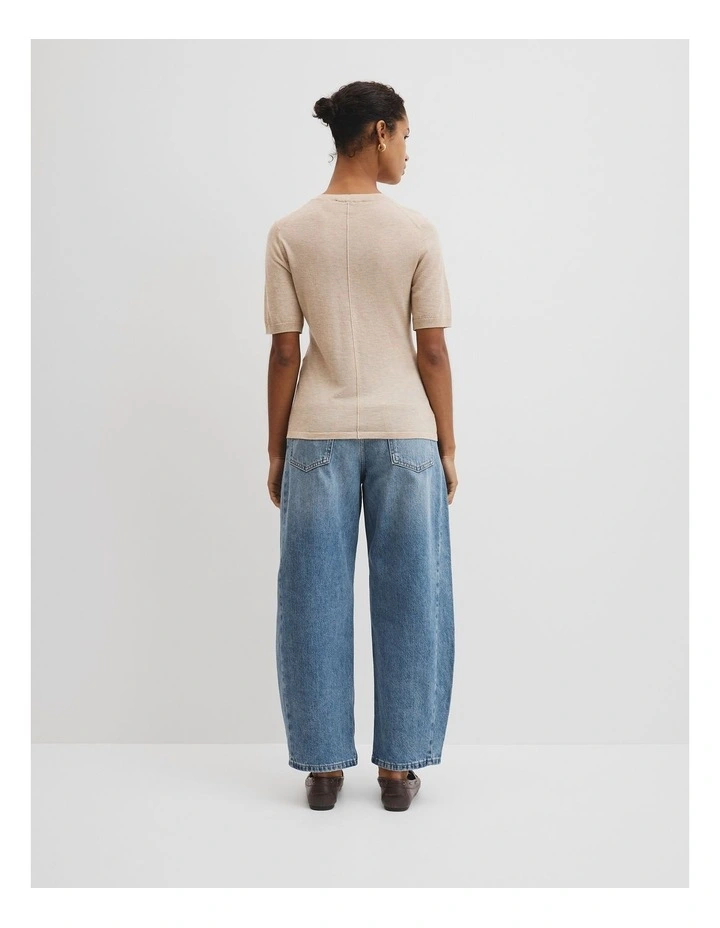 Merino Short Sleeve Knit T-shirt in Sandstone Marle image 4