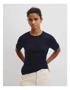 Merino Short Sleeve Knit T-shirt in Eclipse Navy