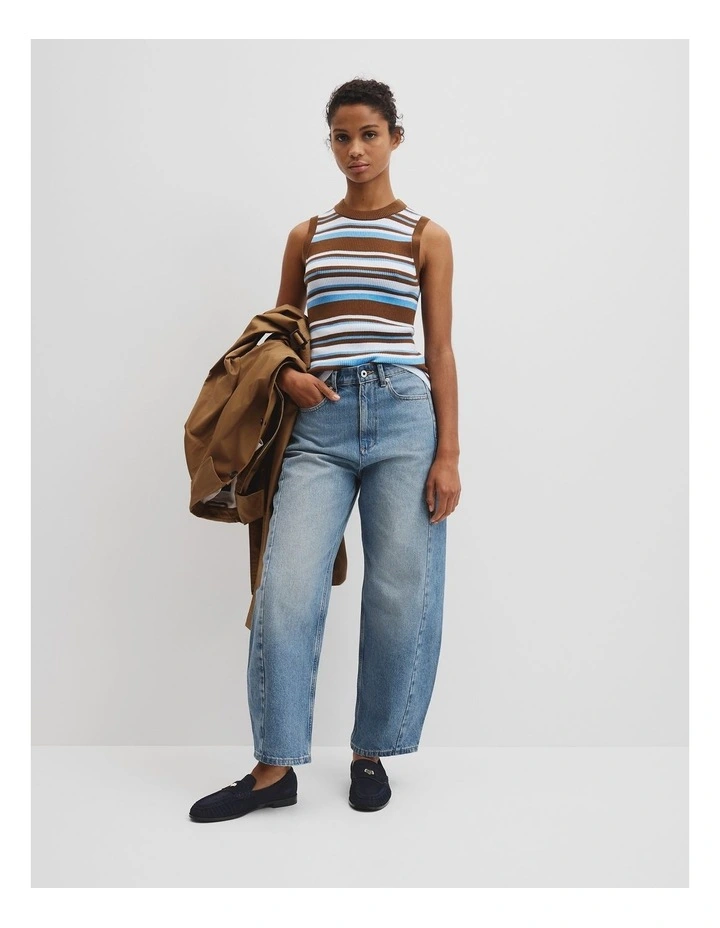 Australian Merino Crew Neck Stripe Knit Tank in Chocolate Stripe image 1