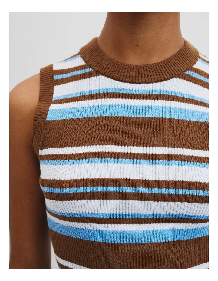 Australian Merino Crew Neck Stripe Knit Tank in Chocolate Stripe image 3