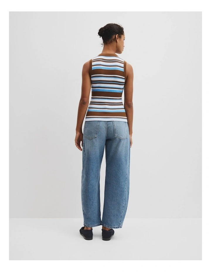 Australian Merino Crew Neck Stripe Knit Tank in Chocolate Stripe image 4