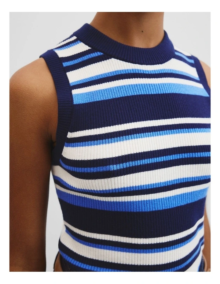 Australian Merino Crew Neck Stripe Knit Tank in Navy Stripe image 2