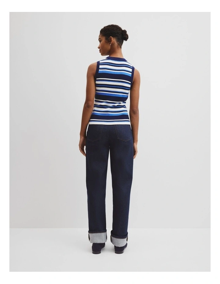 Australian Merino Crew Neck Stripe Knit Tank in Navy Stripe image 4