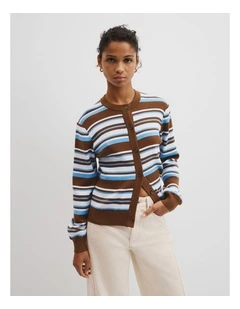 Stripe Knit Cardigan in Chocolate Stripe