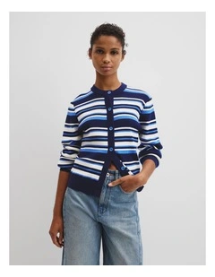 Stripe Knit Cardigan in Navy Stripe