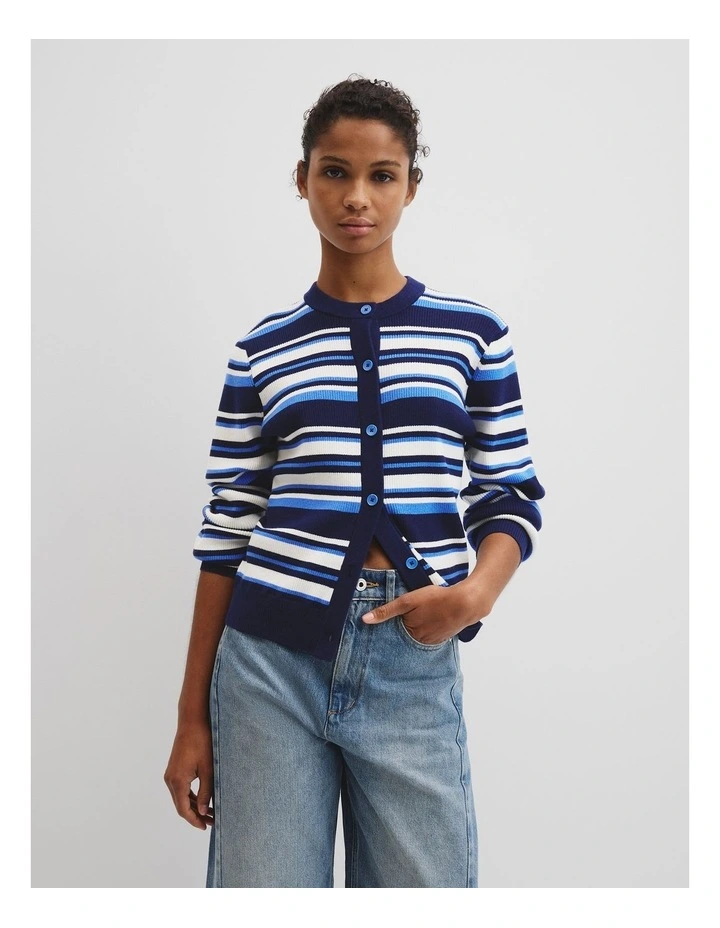 Stripe Knit Cardigan in Navy Stripe image 1