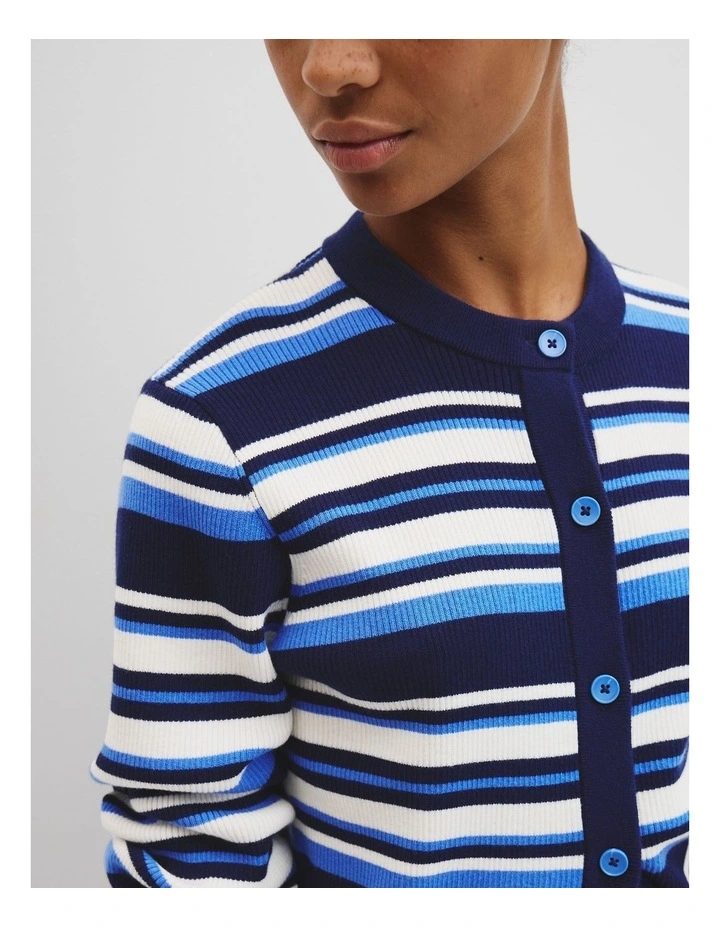 Stripe Knit Cardigan in Navy Stripe image 2