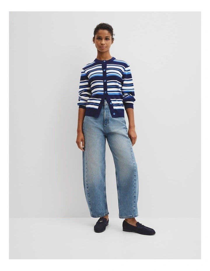 Stripe Knit Cardigan in Navy Stripe image 3