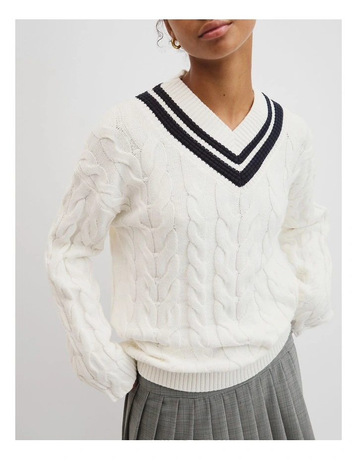 V-neck Cable Knit in Winter White image 3