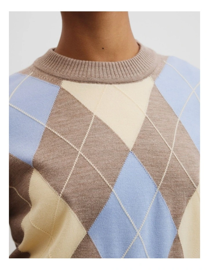 Merino Long Sleeve Argyle Knit in Sandstone image 2