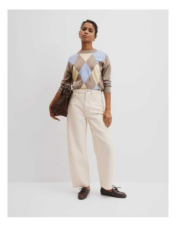 Merino Long Sleeve Argyle Knit in Sandstone image 3