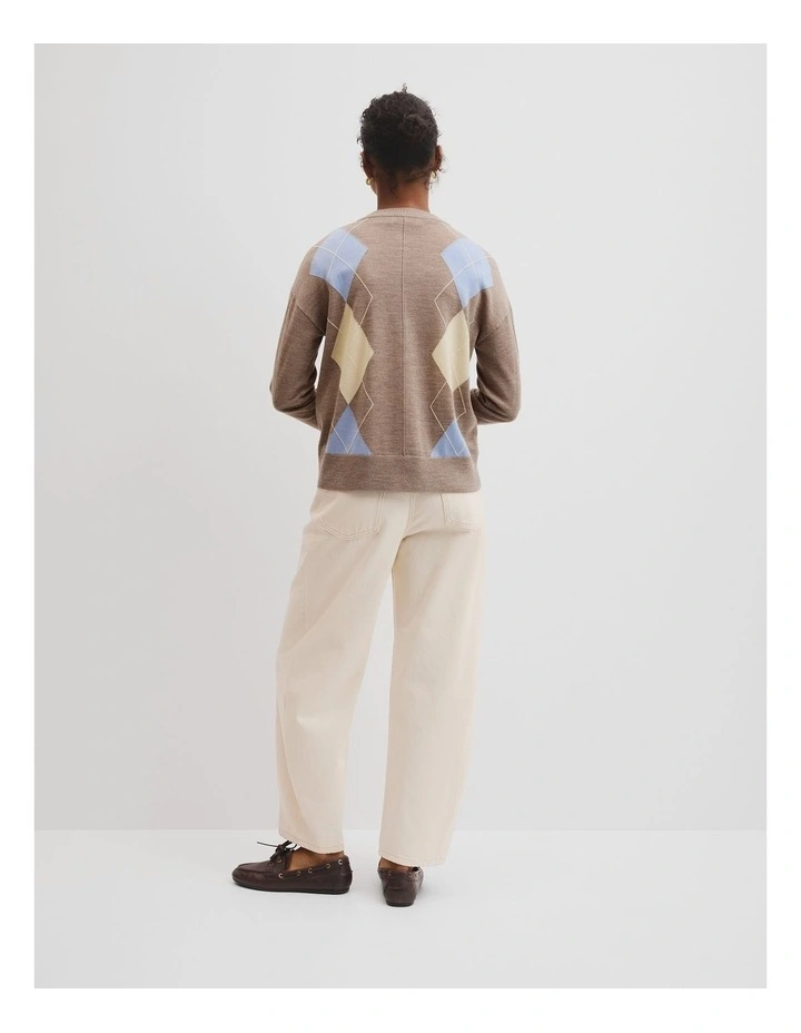 Merino Long Sleeve Argyle Knit in Sandstone image 4
