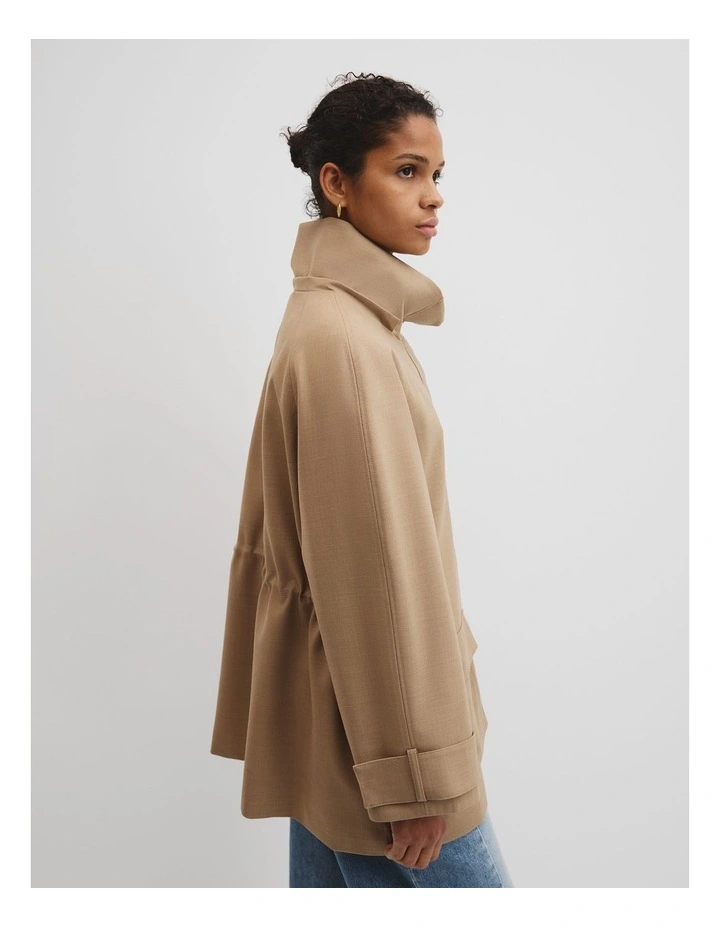 Wool Blend Tailored Funnel Coat in Birch image 2