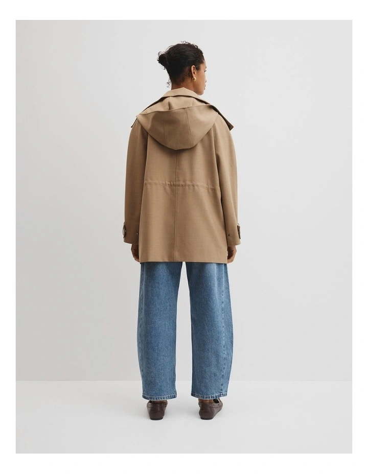 Wool Blend Tailored Funnel Coat in Birch image 4