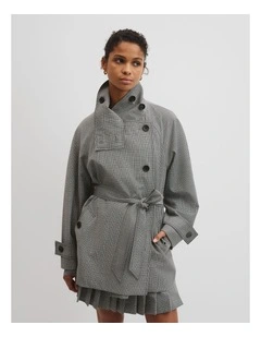Wool Blend Funnel Check Jacket in Check