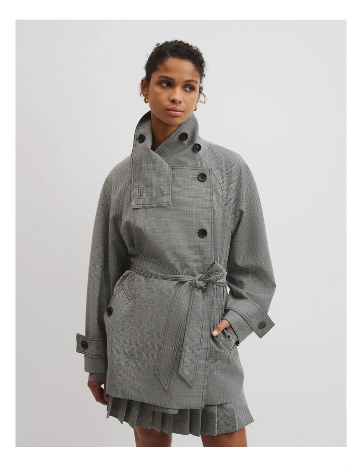 Wool Blend Funnel Check Jacket in Check image 1
