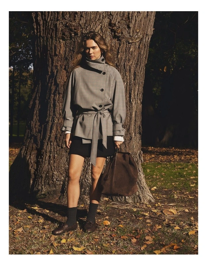Wool Blend Funnel Check Jacket in Check image 2