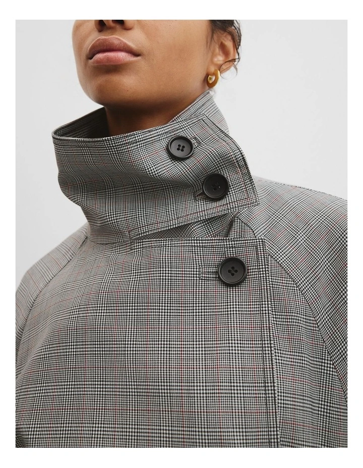 Wool Blend Funnel Check Jacket in Check image 3