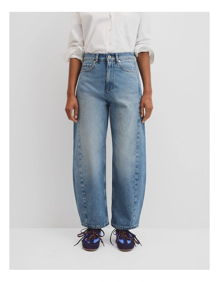 High Rise Barrel Jean in Aged Mid Wash image 2