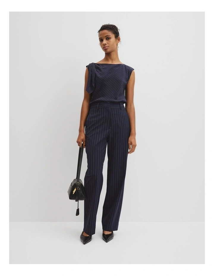Wool Blend Tailored Straight Pinstripe Pant in Navy Stripe image 1