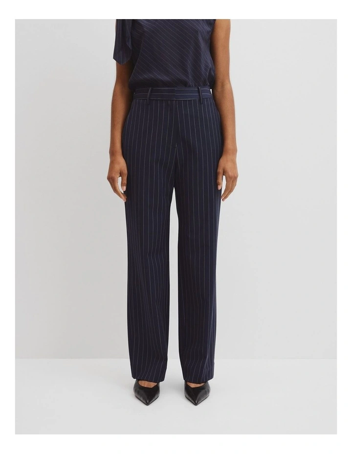 Wool Blend Tailored Straight Pinstripe Pant in Navy Stripe image 2