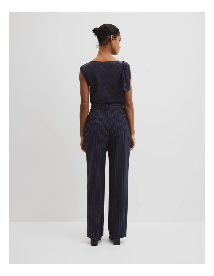 Wool Blend Tailored Straight Pinstripe Pant in Navy Stripe image 4