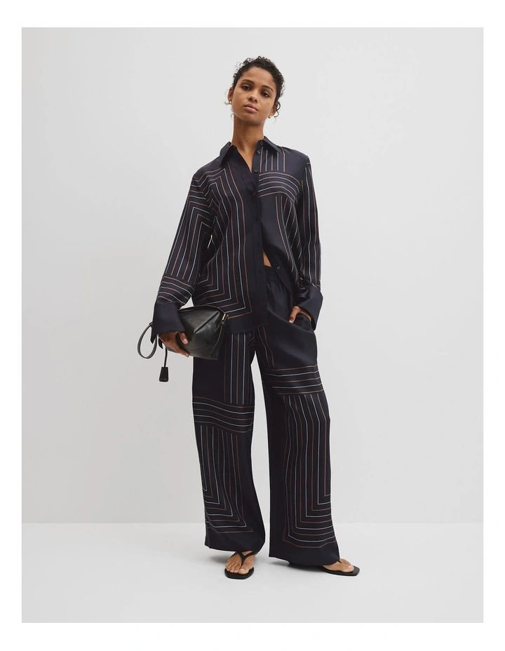 Scarf Stripe Washable Silk Pant in Navy Block Stripe image 1