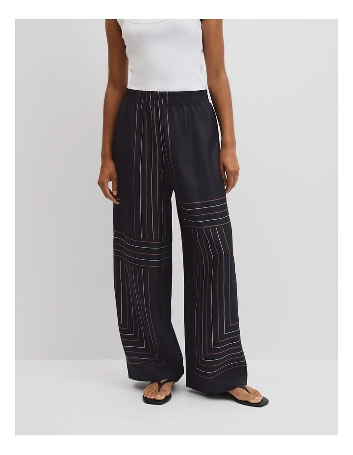 Scarf Stripe Washable Silk Pant in Navy Block Stripe image 2